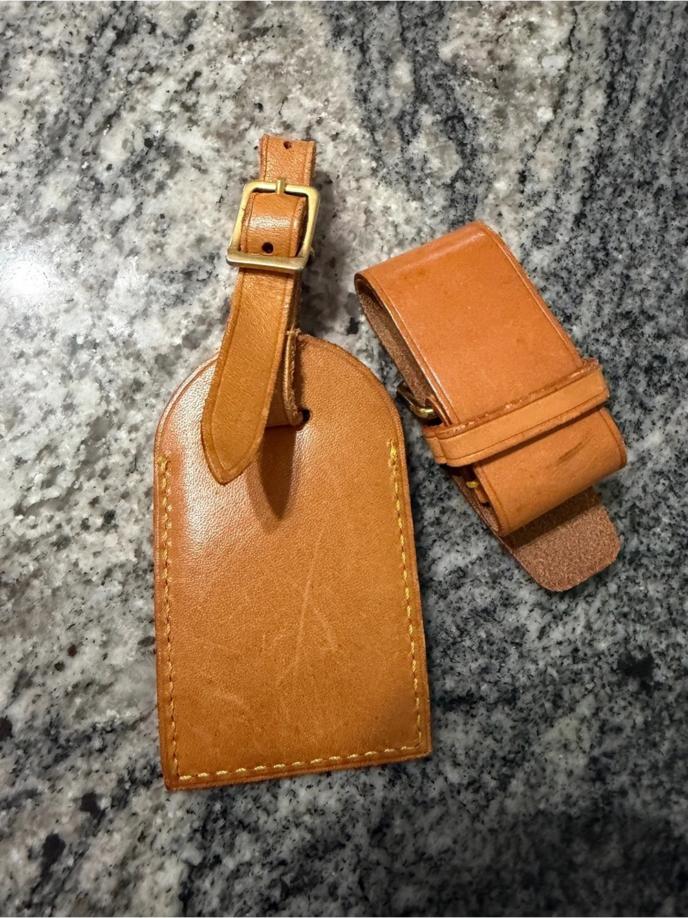 Louis Vuitton Cognac Leather Luggage Tag with Strap